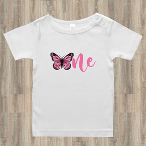 Butterfly First Birthday Tee Pink
