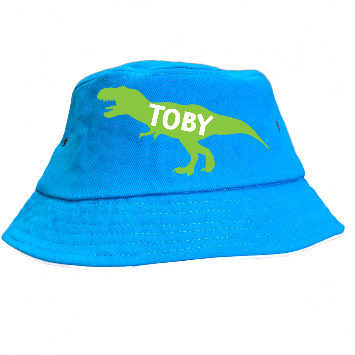 Personalised Dinosaur Kids Bucket Hat Blue Adore a Belles