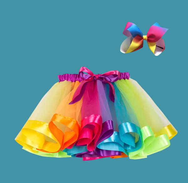 Rainbow tutu and matching hair bow 