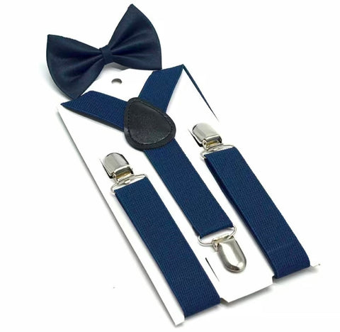 navy suspender and bow tie