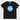 A black short-sleeve crewneck t-shirt for kids, featuring a circular graphic on the chest with a blue and light blue watercolor texture and the word 'teina' printed in white stylized font.