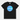 A black short-sleeve crewneck t-shirt featuring a circular graphic on the chest with a blue and purple watercolor texture and the word 'tuakana' printed in white across the center.