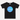 A black short-sleeve baby t-shirt with a circular blue and purple watercolor graphic on the chest containing the white text 'tuakana'.