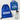 Personalized blue drawstring backpack, matching lunch bag, and clear water bottle set with the name GEORGE printed in white, decorated with green dinosaur silhouettes, on a light gray background.