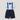 A baby boy's formal outfit set featuring a light blue short-sleeve shirt with a tiny anchor print, navy blue suspenders with brown leather accents, a matching navy bow tie, and navy blue shorts, laid flat on a light beige background.