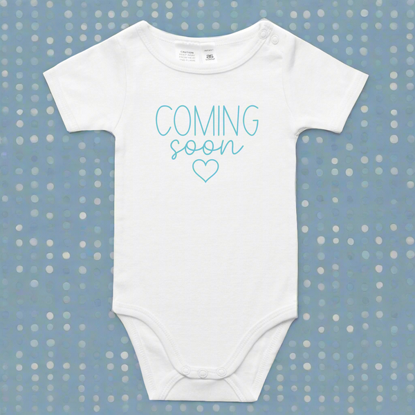 Coming soon onesie blue