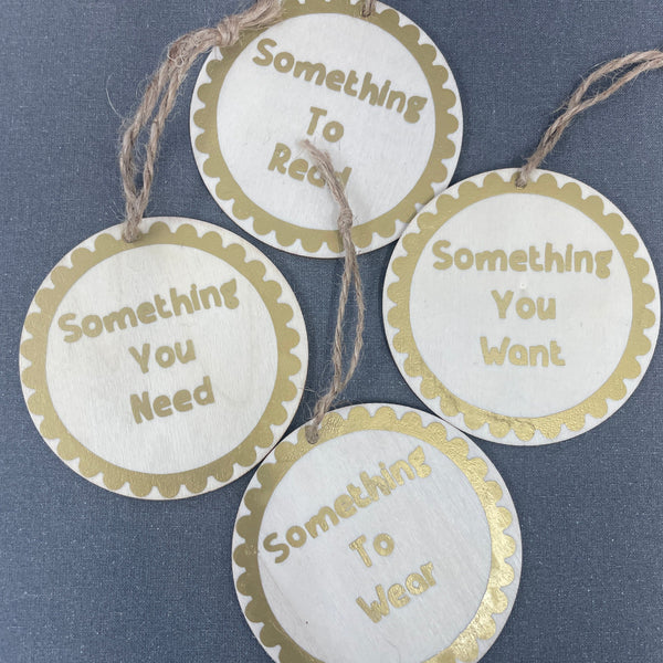 Something to read, wear, need and want tags - Gold