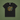 Black t-shirt with colorful graphic design on a green background