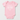 A light pink baby bodysuit with a white graphic on the chest that reads 'LITTLE SISTER' inside a heart outline, shown on a light gray background.