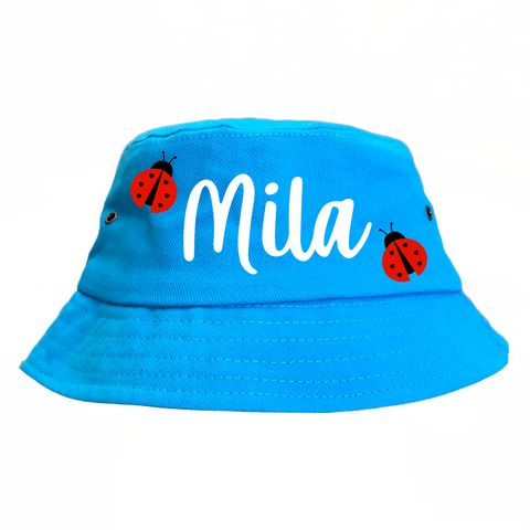 Personalised Kids Bucket Hat - Ladybug (Blue)