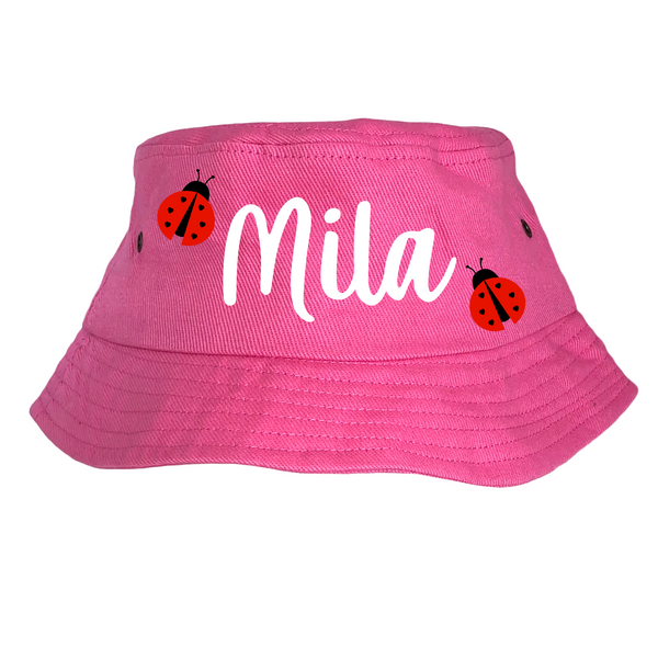 Personalised Kids Bucket Hat - Ladybug (Pink)