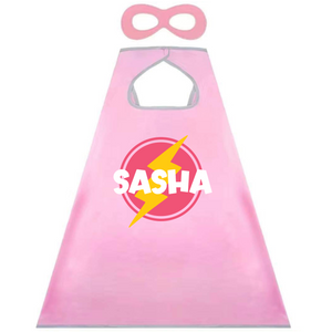 Personalised Pink Superhero Cape - Lightning Badge