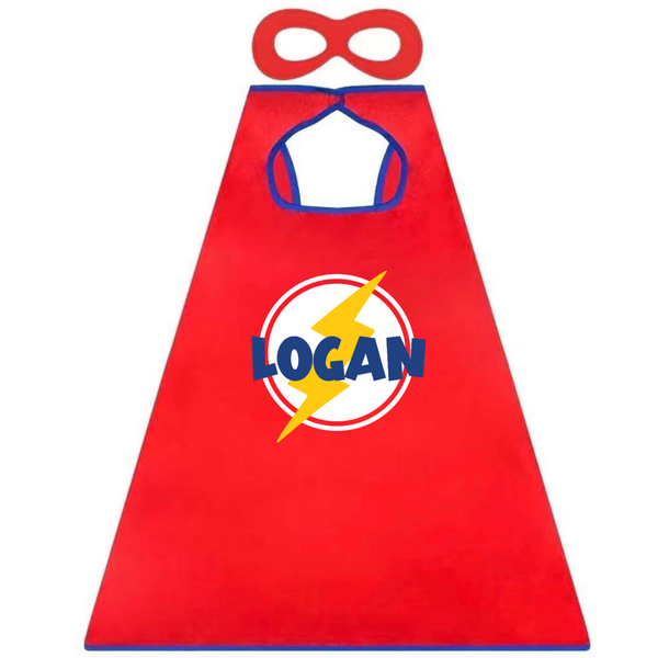 Personalised Red Superhero Cape - Lightning Badge