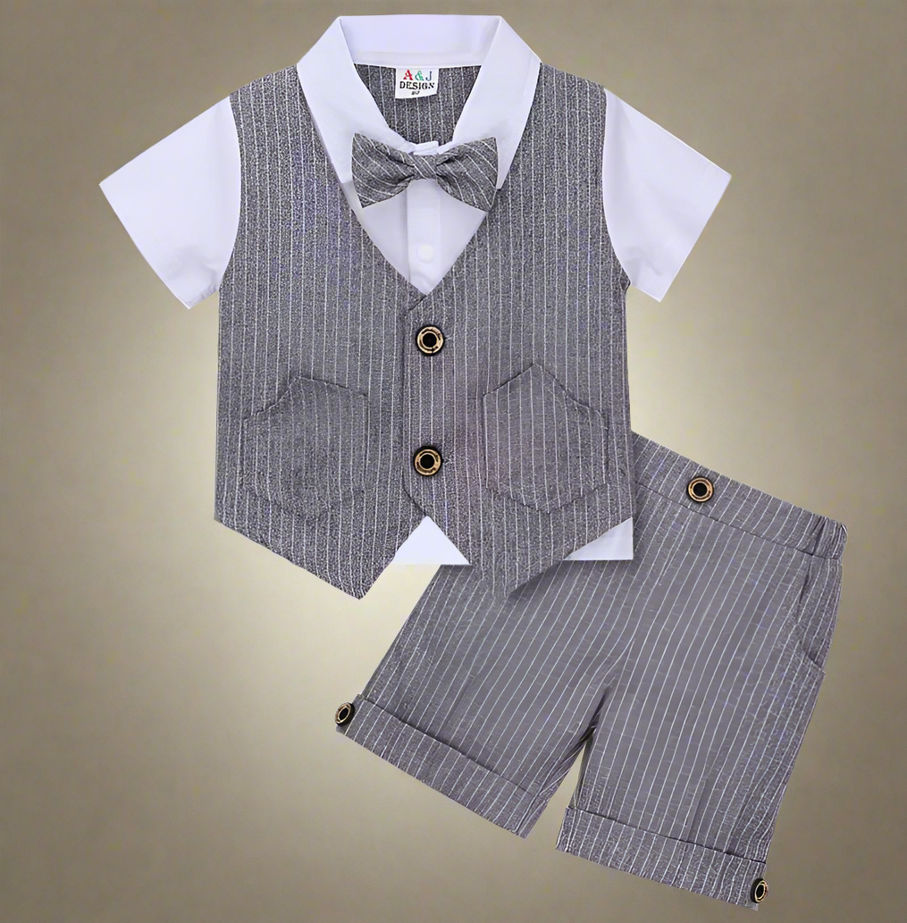 Pinstripe shorts and waistcoat suit 