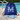 Blue drawstring bag with 'Michelle' and a large 'M' next to a blue swim goggles by a pool.