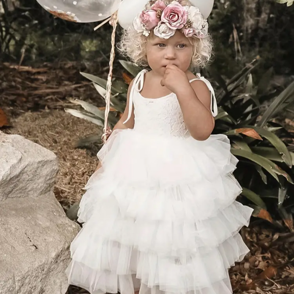 white flower girl dress