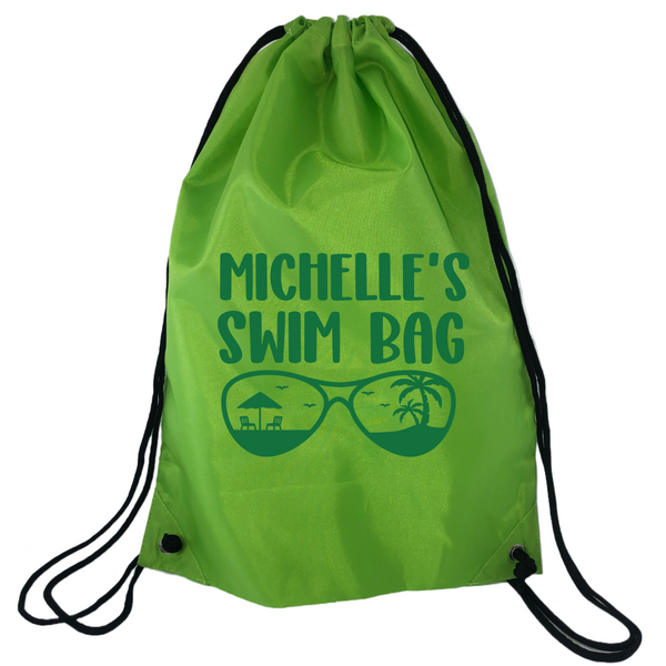 Personalised Swim Bag NZ Green Coloured  Sunglasses Design