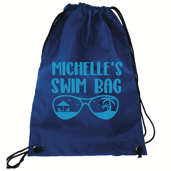Personalised Swim Bag NZ Blue Coloured Sunglasses Design