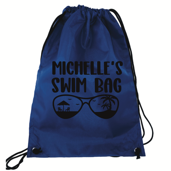 Personalised Swim Bag NZ Blue Black Sunglasses Design