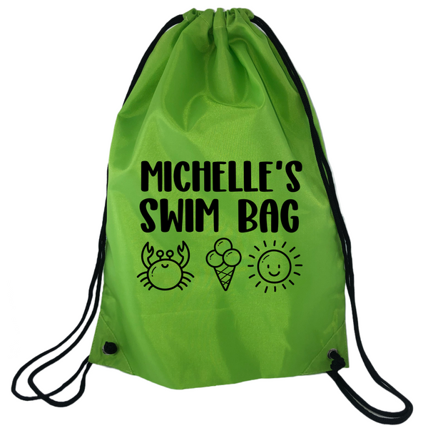 Personalised Swim Bag NZ Green Black Summer Design
