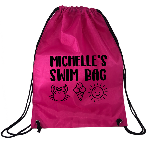 Personalised Swim Bag NZ Pink Black Summer Design