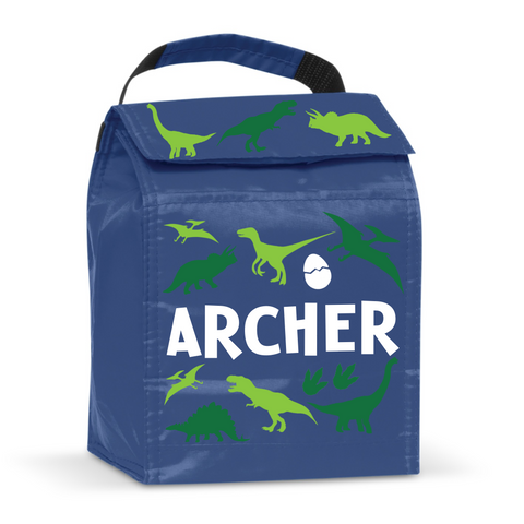 Personalised lunch cooler bag-blue dinosaur