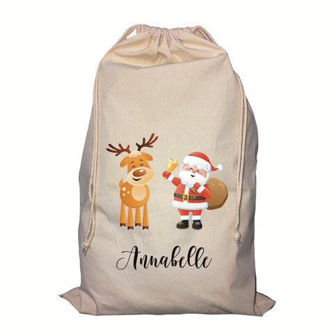 Santa and reindeer personalised Santa sack