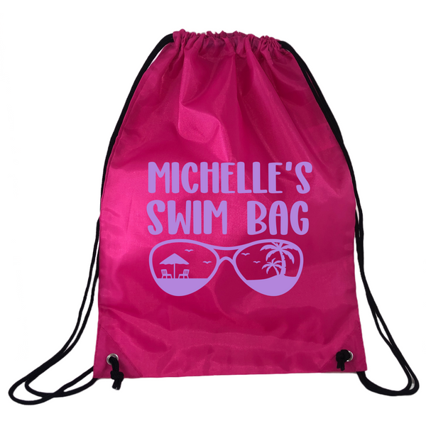 Personalised Swim Bag NZ Pink Coloured Sunglasses Design