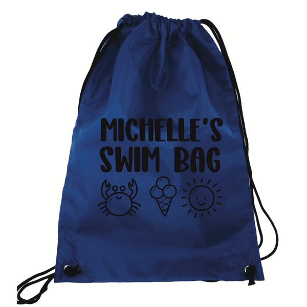 Personalised Swim Bag NZ Blue Black Summer Design