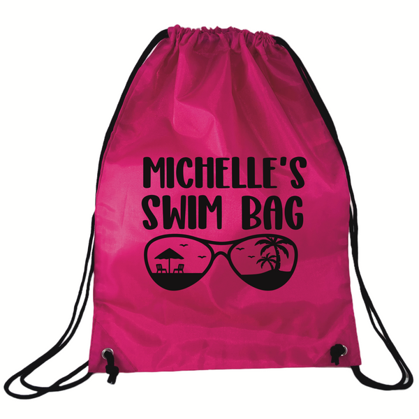 Personalised Swim Bag NZ Pink Black Sunglasses Design