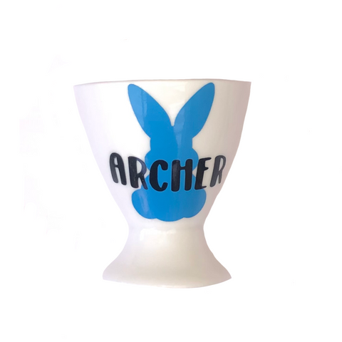 Personalised egg cup- blue-easter