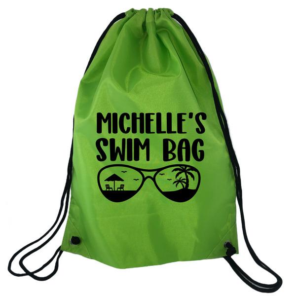 Personalised Swim Bag NZ Green Black Sunglasses Design