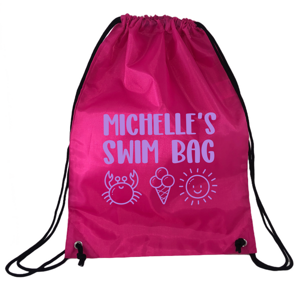 Personalised Swim Bag NZ Pink Coloured Summer Design