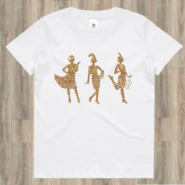 Art Deco T-shirt Girls White and Glitter