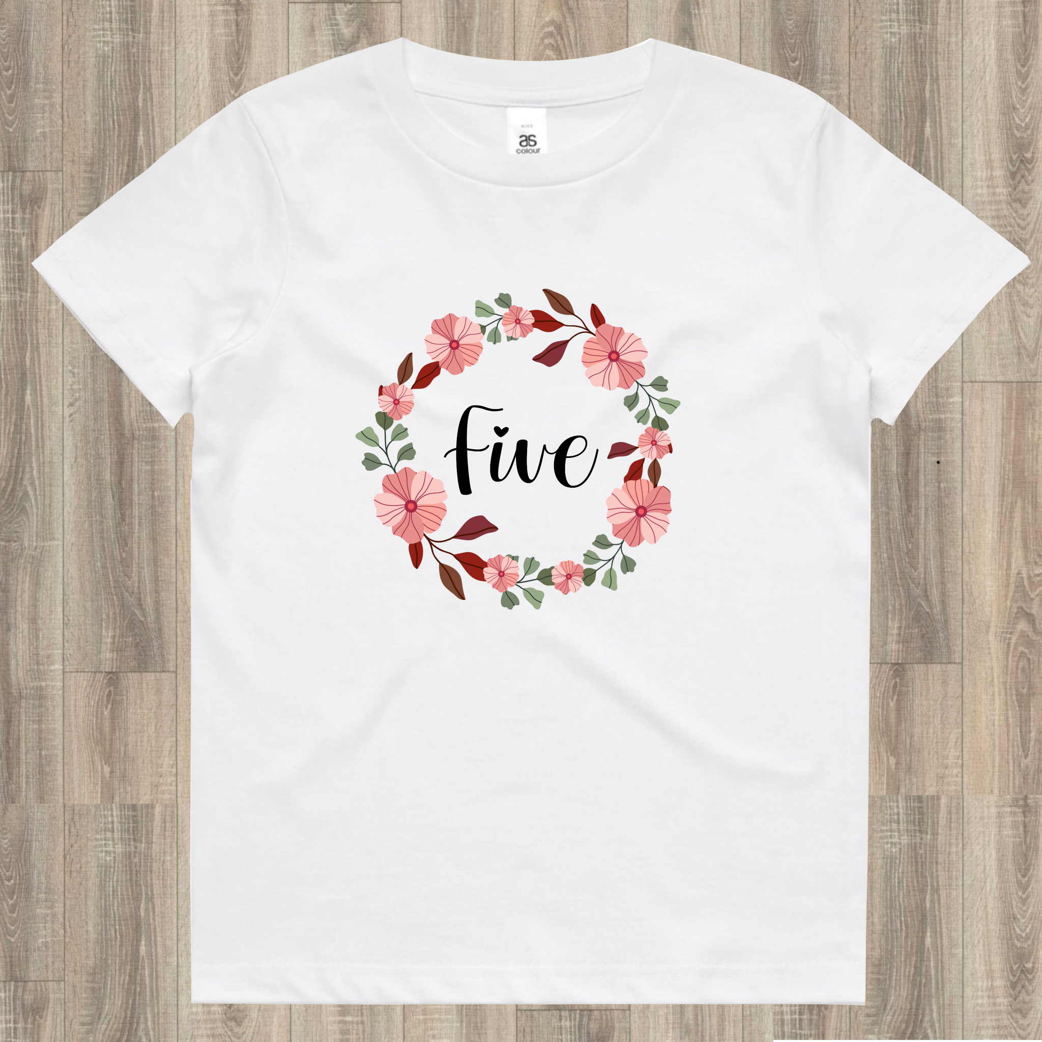 fifth birthday floral tee