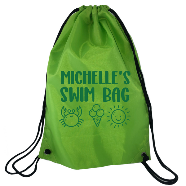 Personalised Swim Bag NZ Green Coloured  Summer Design