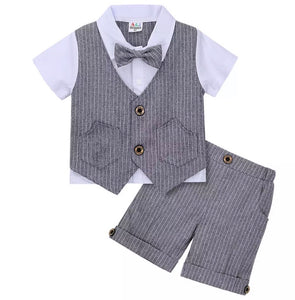 Boys Grey Pinstripe Short Suit